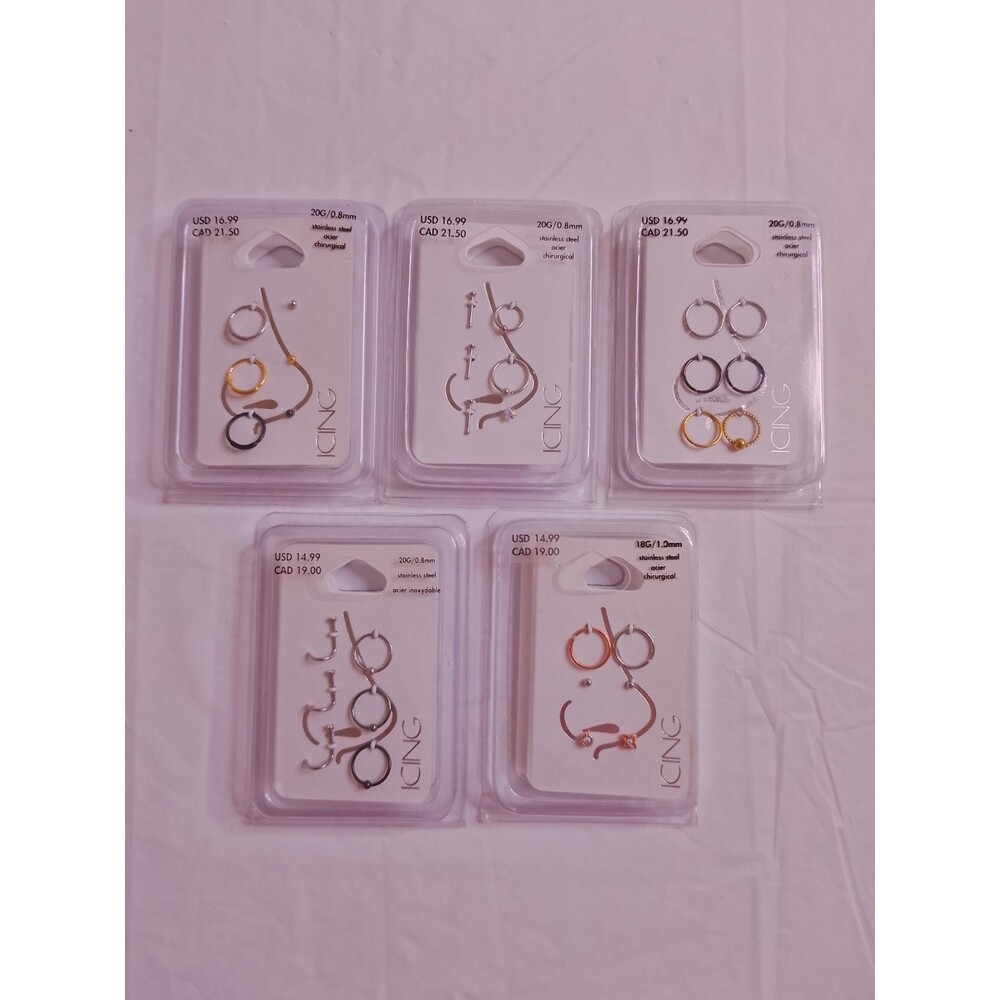 Claire's Icing Lot of 5 New Packages Body Jewelry for Nose Hoops Studs Variety - Picture 2 of 11
